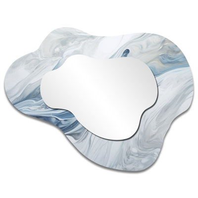 Modern Decorative Wall Mirror – Grey and Blue Glacier Charm Liquid Art, Metal Print