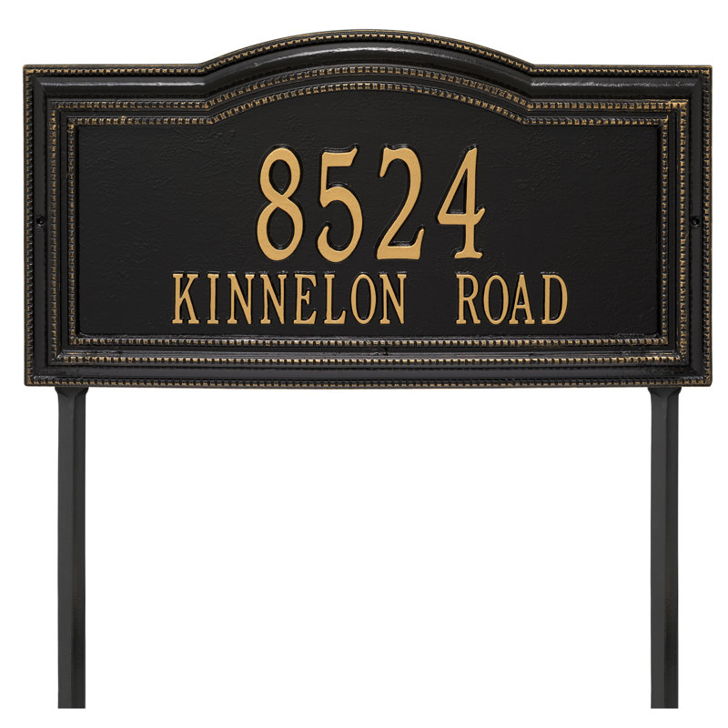 Signature Series 2-Line Lawn Address Sign, Black, Gold, Yes