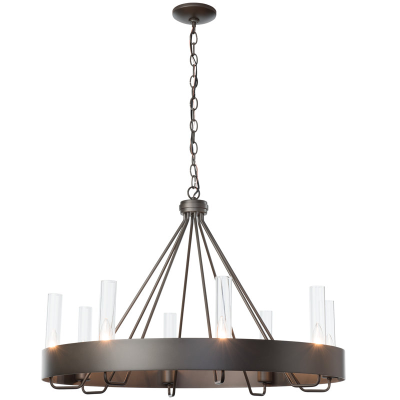 Banded 8 - Light Unique / Statement Wagon Wheel Chandelier, Clear Glass, White