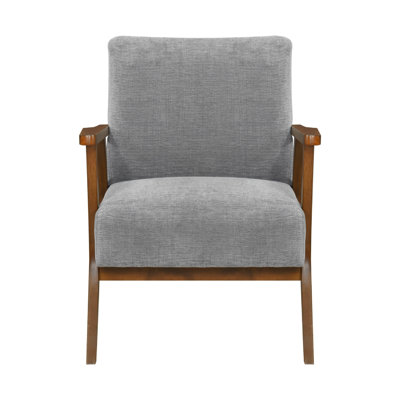 Ary Armchair, Gray Chenille Cushion, Chestnut Brown Solid Rubberwood