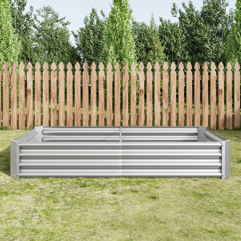 Outdoor Raised Garden Bed, Metal Rectangle Planter Bed For Plants, Vegetables And Flowers, Silver