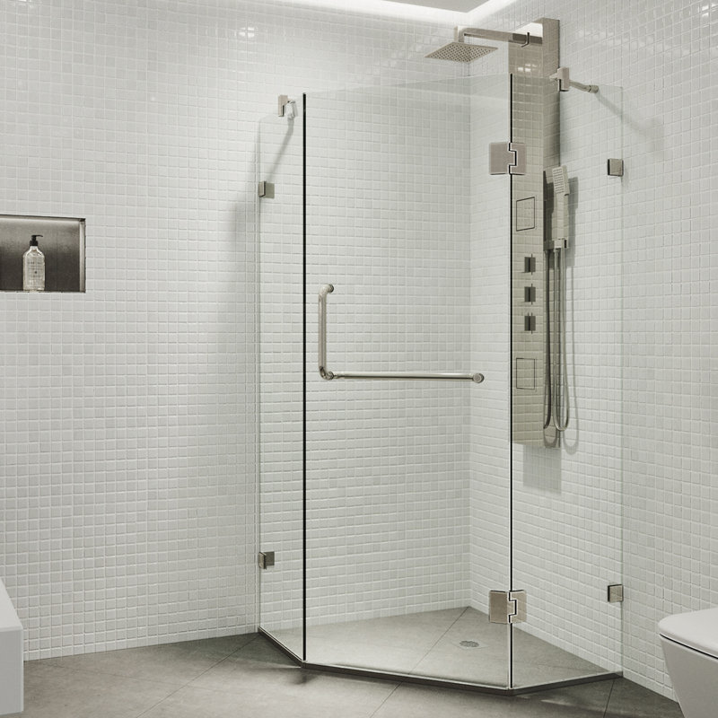 Piedmont 38" W x 38" D x 73" H Hinged Frameless Shower Enclosure with 3/8  Clear Glass, Brushed Nickel