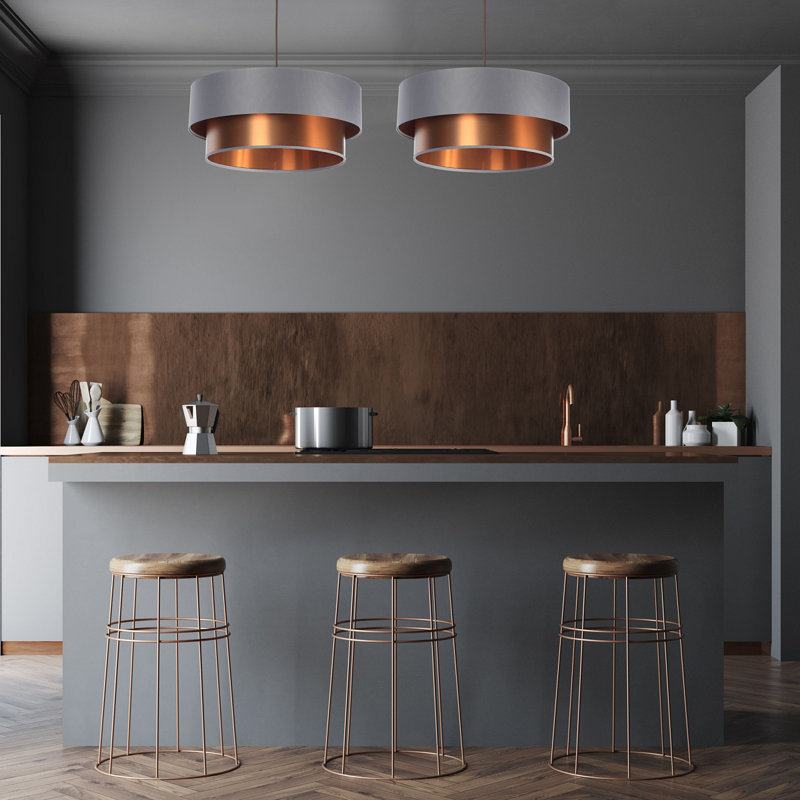 Braeville 1 - Light Silver Drum Pendant, 107cm H x 60cm W x 60cm D, Copper