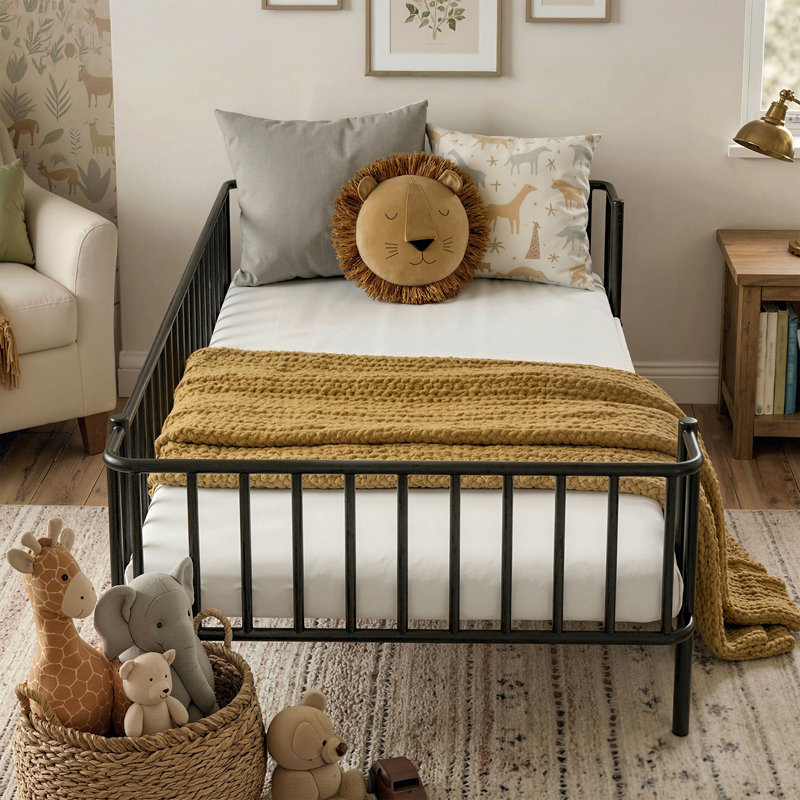 Twin Metal Daybed Sofa Bed with Steel Slat Support, No Box Spring, Black, Twin, Black