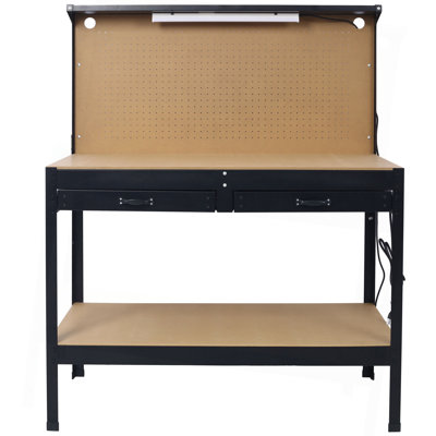 Steel Workbench Tool Storage Work Bench Workshop Tools Table W/Drawer And Peg Board ,4Xac Outlets 2Xusb Ports
