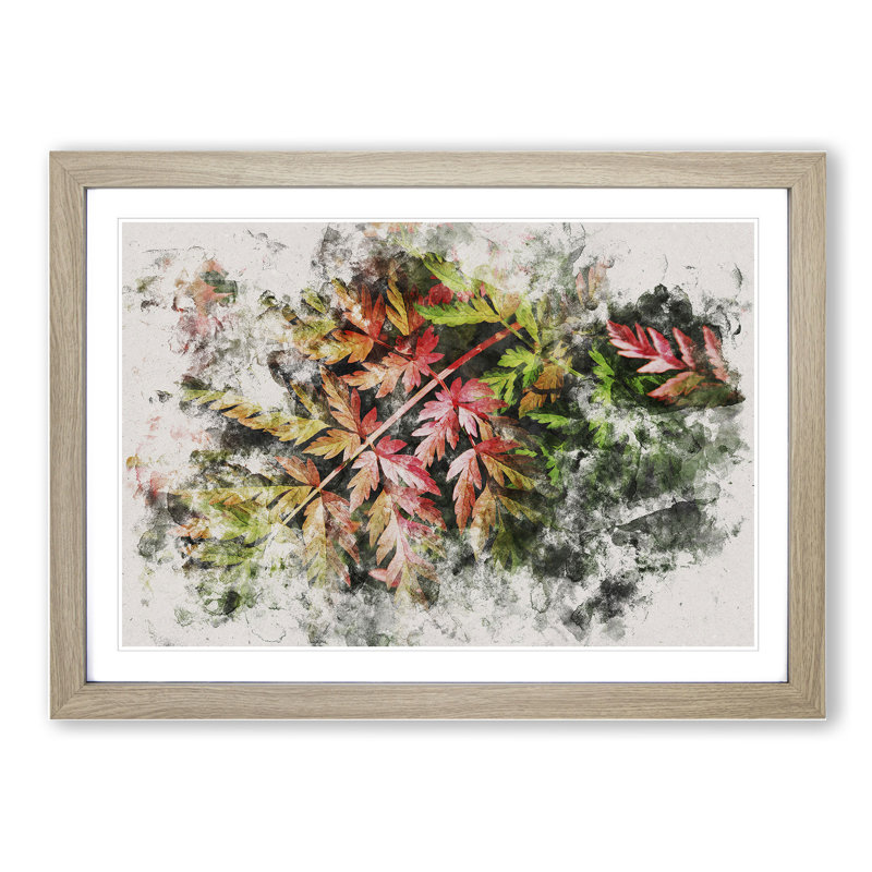 Fern Leaves Vol.2 Watercolour - Picture Frame Graphic Art, Oak, 65cm H x 90cm W x 2cm D