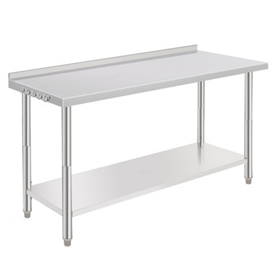 Stainless Steel Prep Table,Metal Work Table with Backsplash, Adjustable Undershelf, 5 Hooks, Heavy Duty Workbench Workstation for Kitchen, Garage