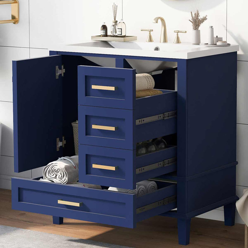 Zrinko 30'' Single Bathroom Vanity with Ceramic Top, Blue