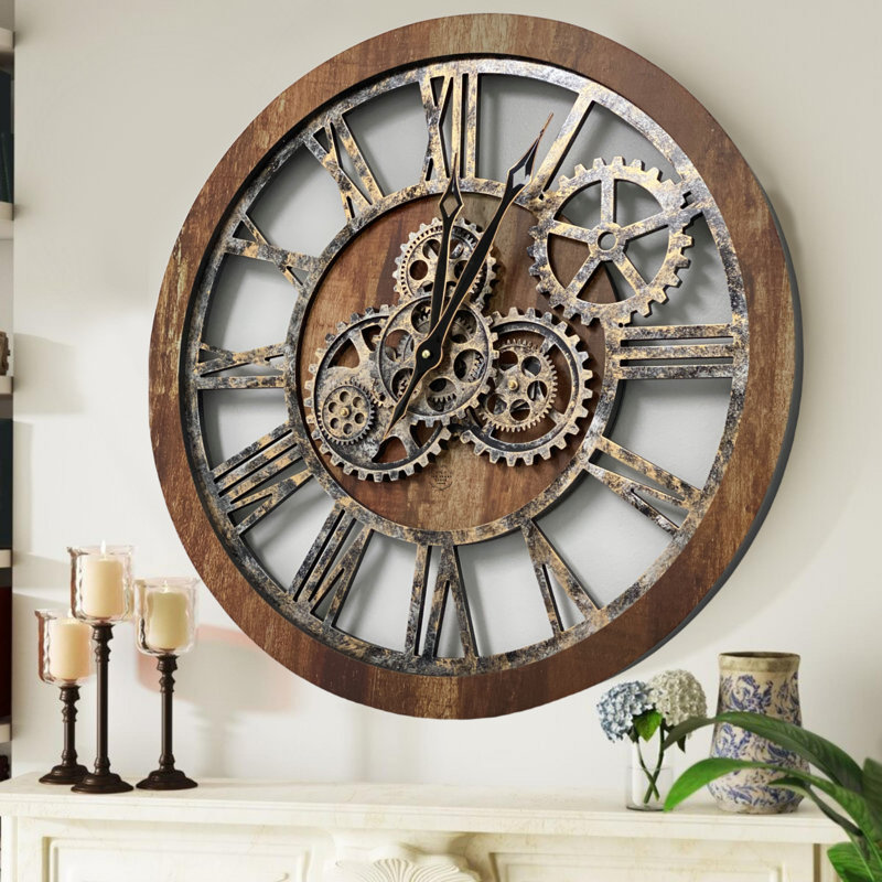 Solid Wood Wall Clock, Vintage Brown