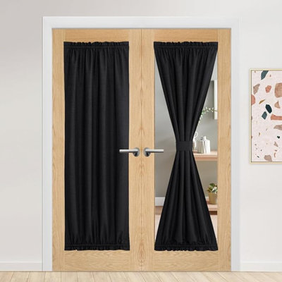 Rideaux de porte noirs NICETown, panneau de rideaux français 100% occultant, abat-jour de porte française, isolant thermique pour le salon, l 36 po x L 72 po, 1 panneau