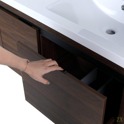 Armoire de salle de bain 48 po avec lavabo, portes et tiroir à fermeture en douceur, montage flottant, 48 po x 18 po