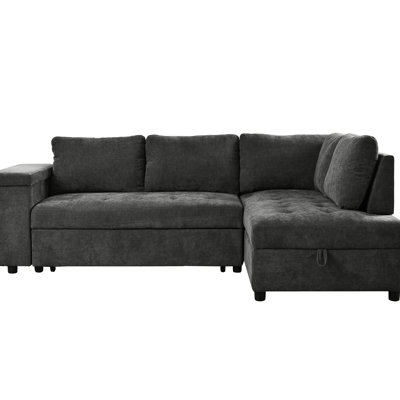 91.5-inch L Shaped Grey Bed With Concealed Storage And Style Ample Covering