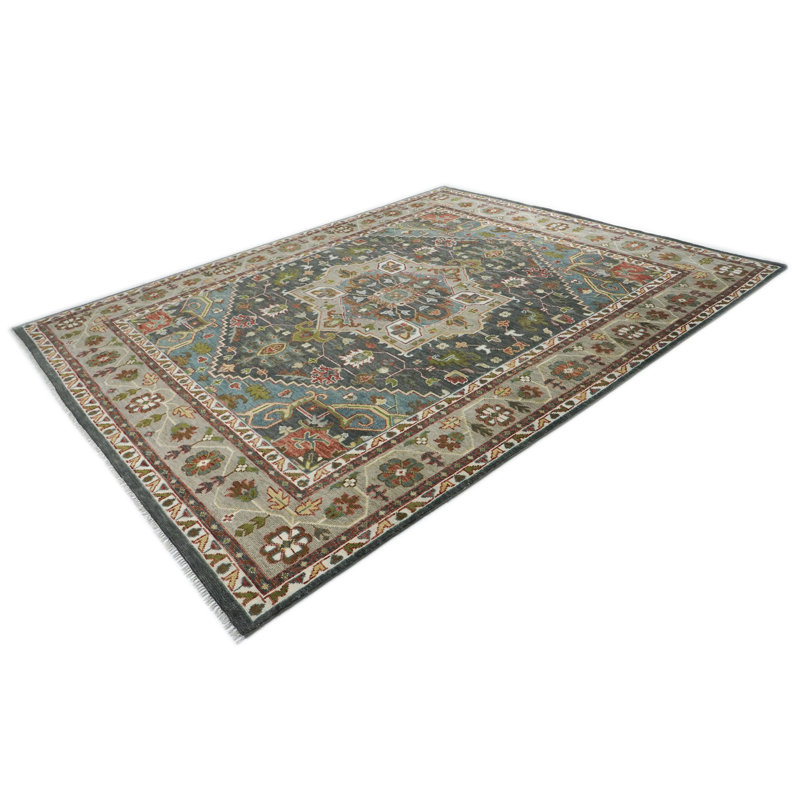 Tapis Oushak en laine noué à la main 12 pi 2 po x 15 po, Rectangle 12 pi 2 po x 15 pi