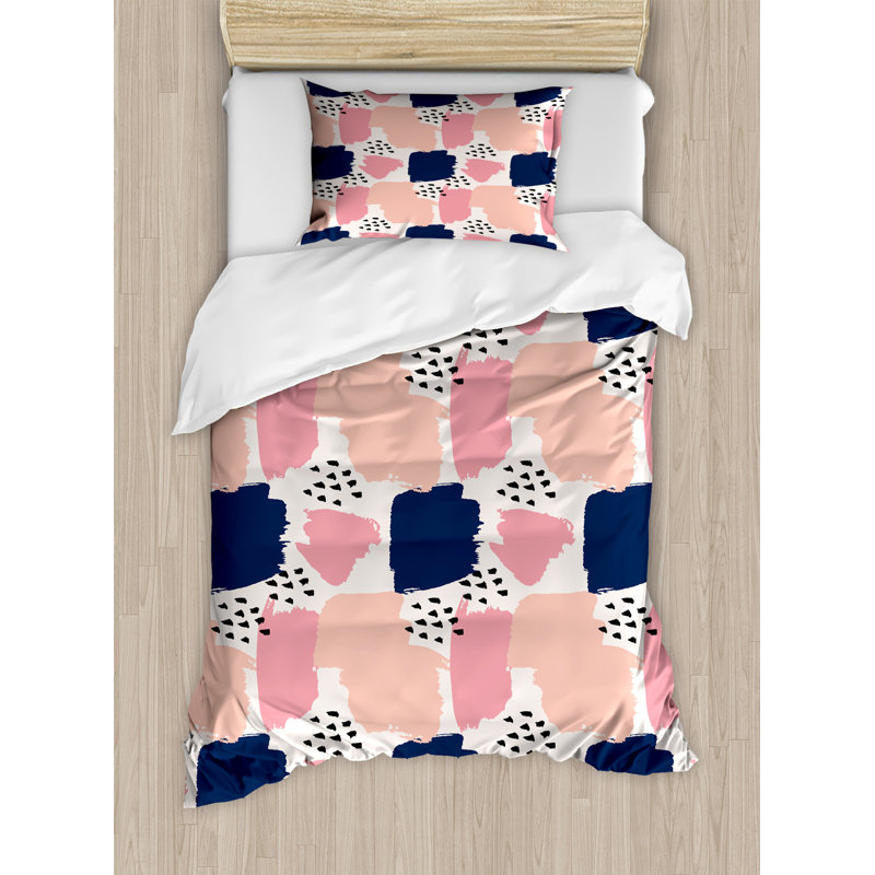 Navy and Blush Abstract Twin Duvet Cover Set