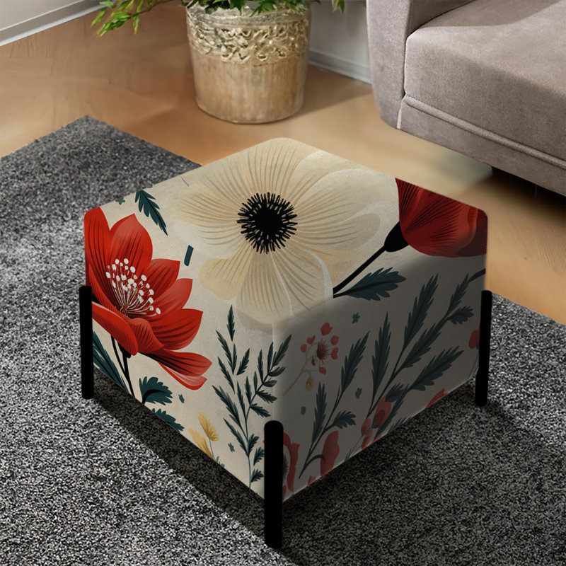 Motif floral rouge et beige rétro - repose-pieds carré floral