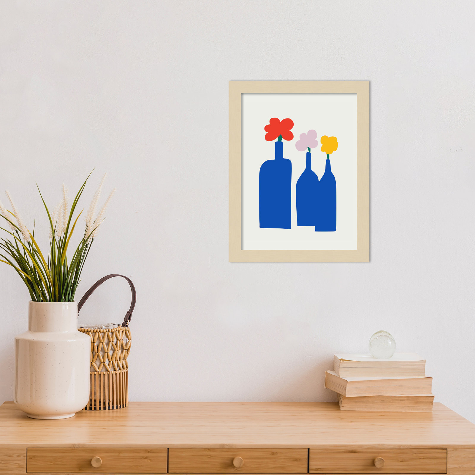 Blue Bottle Vase Print by Little Dean, Brown, 13" H x 10" W