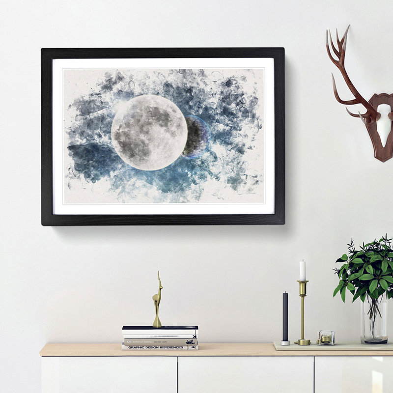 Earth Behind The Moon - Single Picture Frame Painting on MDF, Black Framed, 40cm H x 60cm W x 2cm D