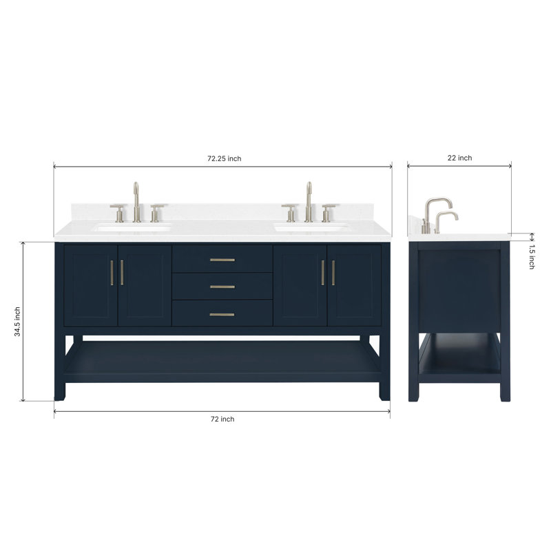 ARIEL Magnolia 72 Double Bathroom Vanity with Top, Rectangular, Midnight Blue