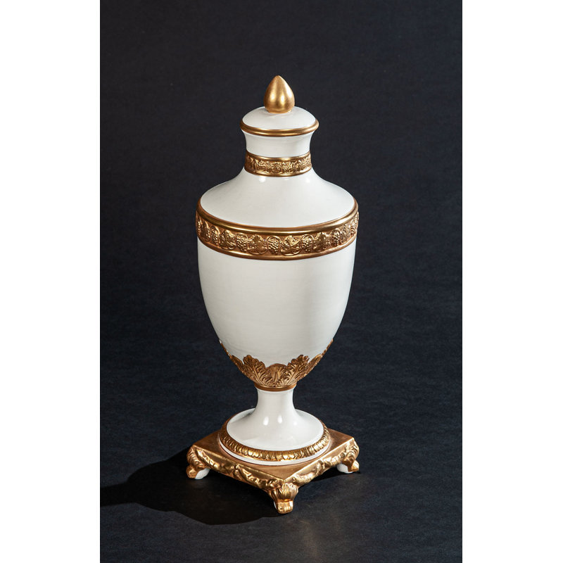 White/Gold 13'' Porcelain Jar