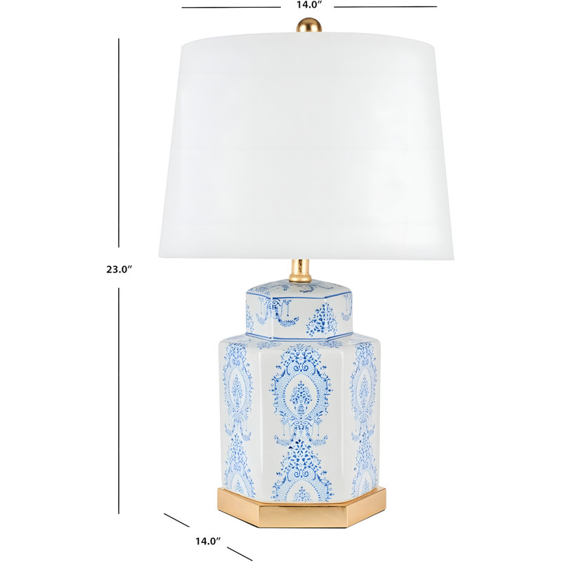 Bodin Blue and White Ceramic Table Lamp Set with Gold Leaf Finish