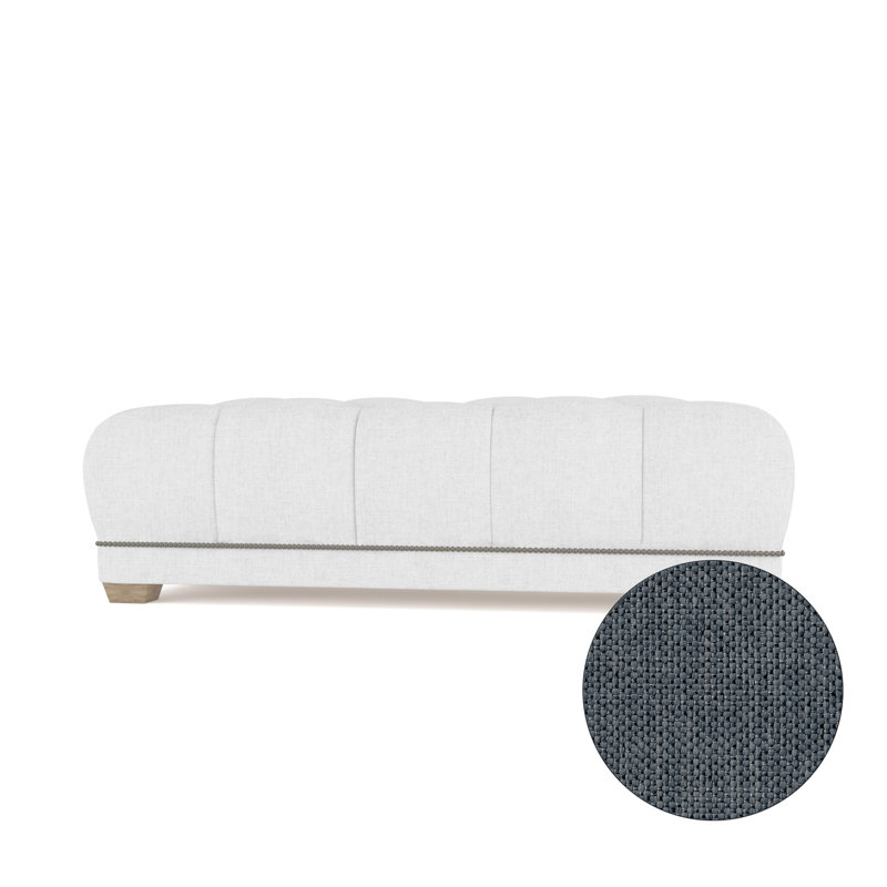Hudson Ottoman, Plush Velvet Blue Print, Weathered