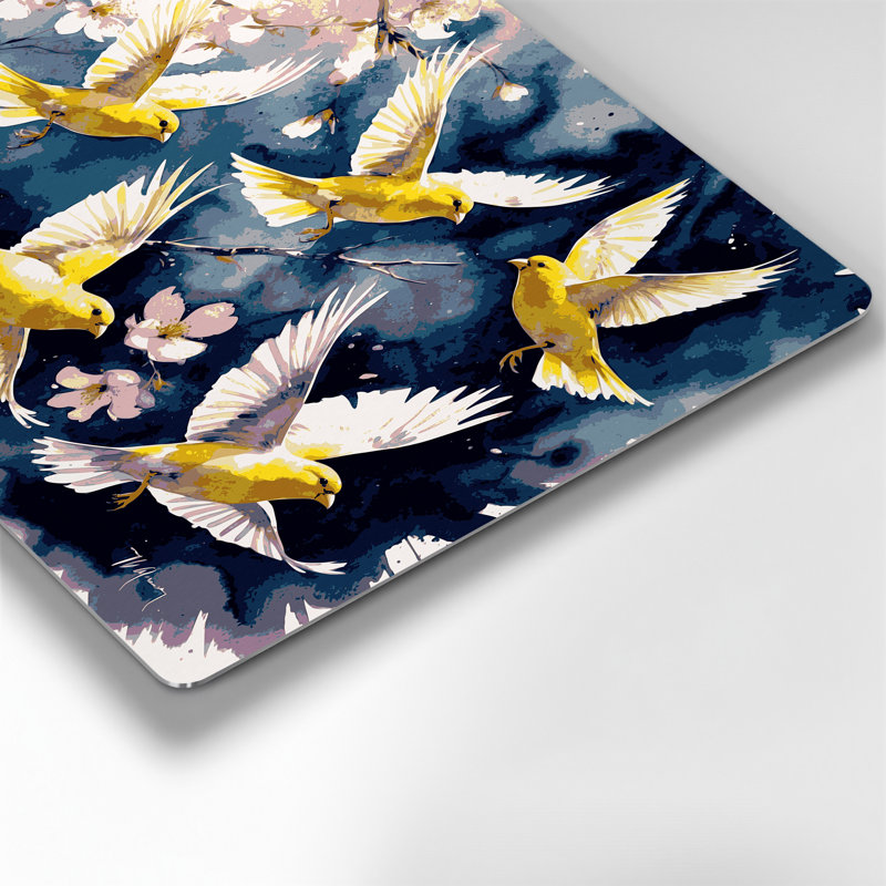 Oiseaux, art mural beige et canari, H 11 po x l 14 po