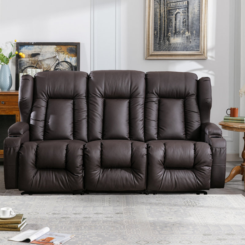76.7'' Faux Leather Reclining Sofa, Brown Faux leather