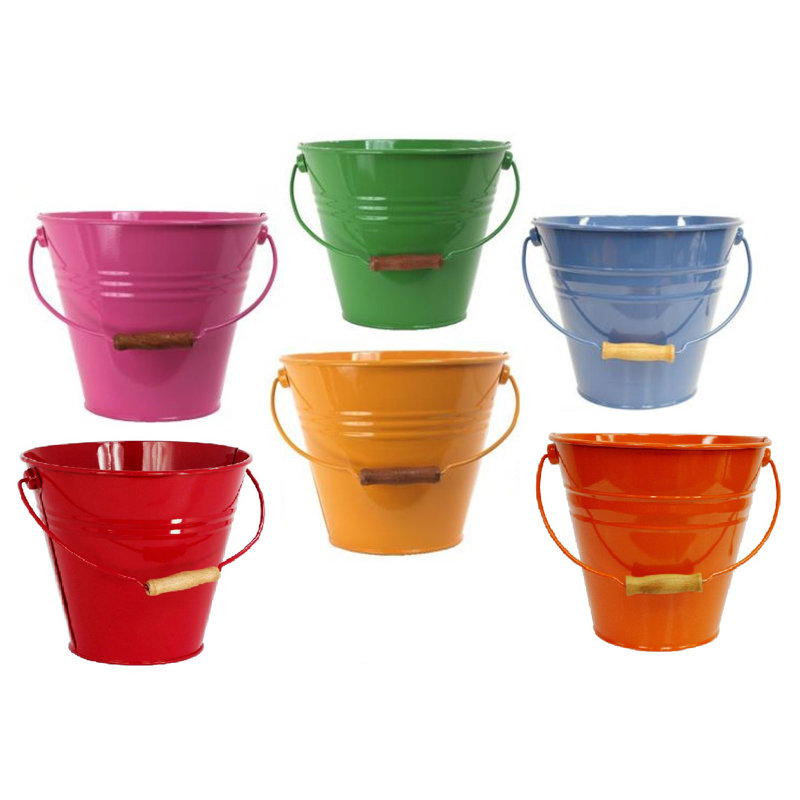 Seau en métal, Rouge/bleu/vert pomme/safran/mandarine/rose chaud, 6