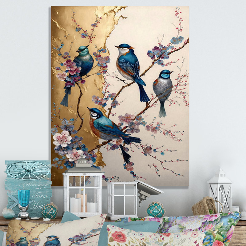Multicolor Birds On Plum Blossoms Tree Metal wall art, 20" H x 12" W x 1" D