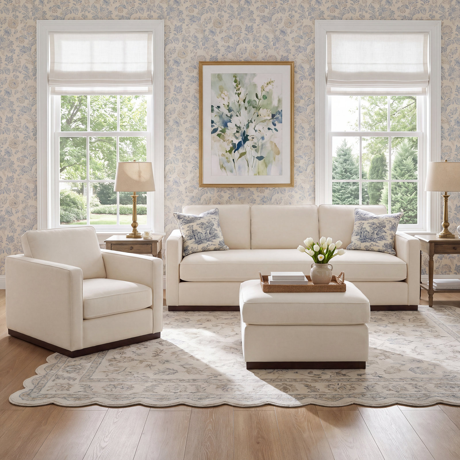 Bobbi 3-Piece Cotton Living Room Set, Effie Flax Performance Linen