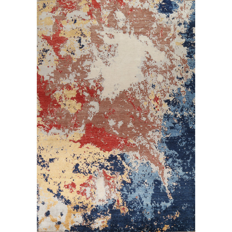 Tapis oriental à motif de teinture végétale noué à la main 9 x 12