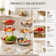 3 Tier Ceramic Fruit Bowl with Metal Stand, White Gold Silver, Tiered Countertop Basket for Nuts Snacks Bread Candy