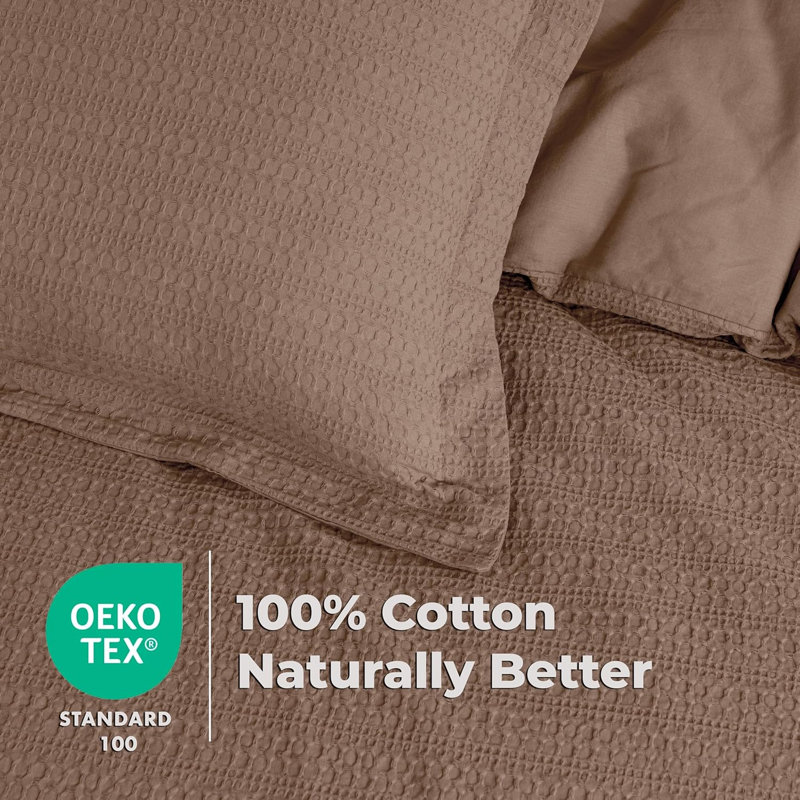 Dreamology Waffle Weave Duvet Cover, Full Duvet Covers,100% Cotton Waffle Duvet Covers with Zipper Closure, Soft Luxury Textured & Breathable, 2 Pillow shams, 1 Duvet Cover (Brown, Full)