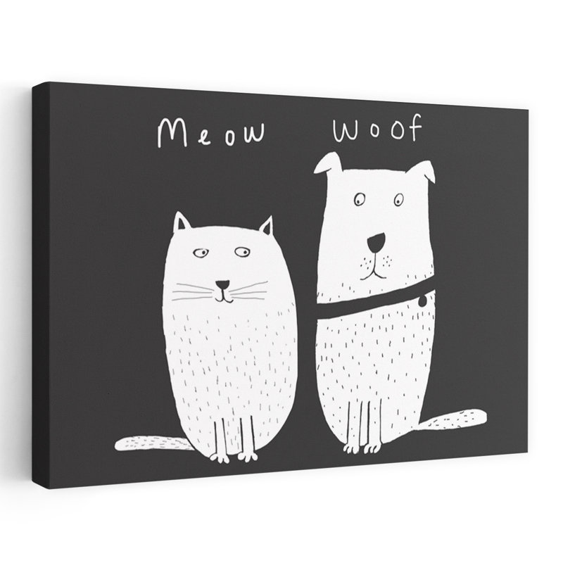 Cute Meow Woof Pets Minimalist Cat Dog Wall Art Print by Carla Daly - Wrapped Canvas Print, 40.64cm H x 60.96cm W