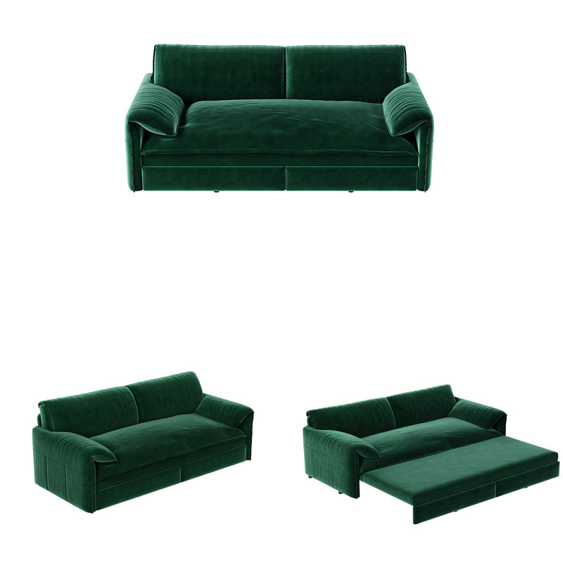 66" Queen Pull Out Sofa Bed, 3-In-1 Convertible Sleeper Sofa With Side Storage,Multi-Functional Velvet Loveseat Bed, Green