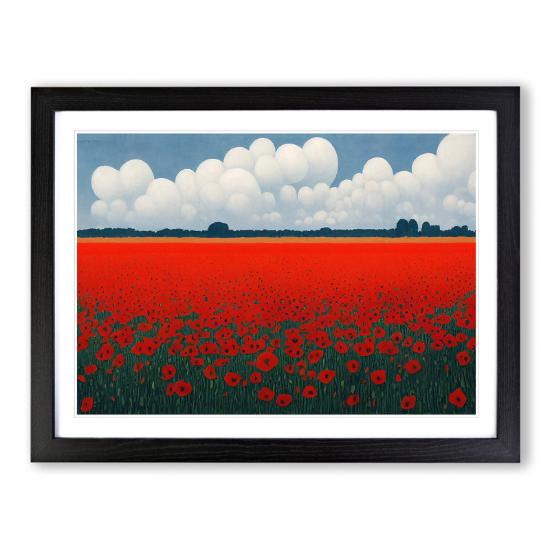 Futuristic Poppy Field Flowers - Single Picture Frame Print, Black Framed, 25cm H x 34cm W x 2cm D