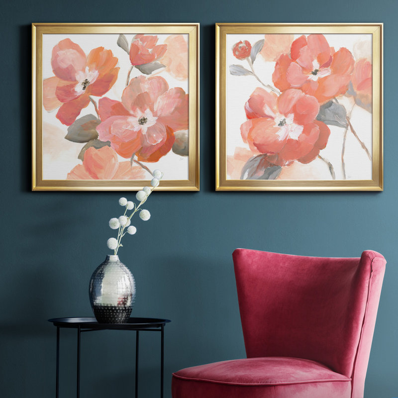 Coral Fantasy I - 2 pièces, peinture sur toile encadrée, H 26,5 po x l 53 po x P 1,5 po, Cadre doré