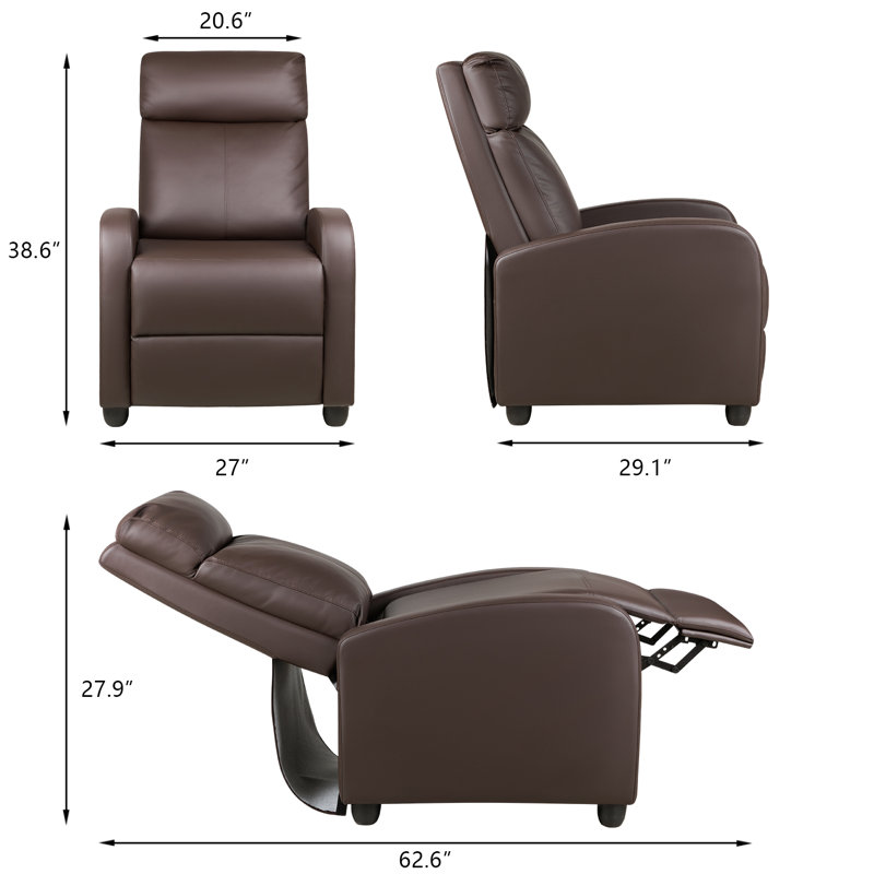 Fauteuil inclinable manuel 27 po 27 po, Similicuir brun