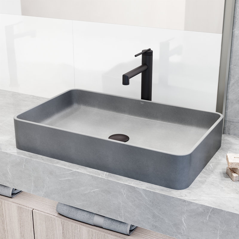 Basilica Gothic 23" L x 14" W x 4" H Gray Handmade Rectangular Vessel Bathroom Sink