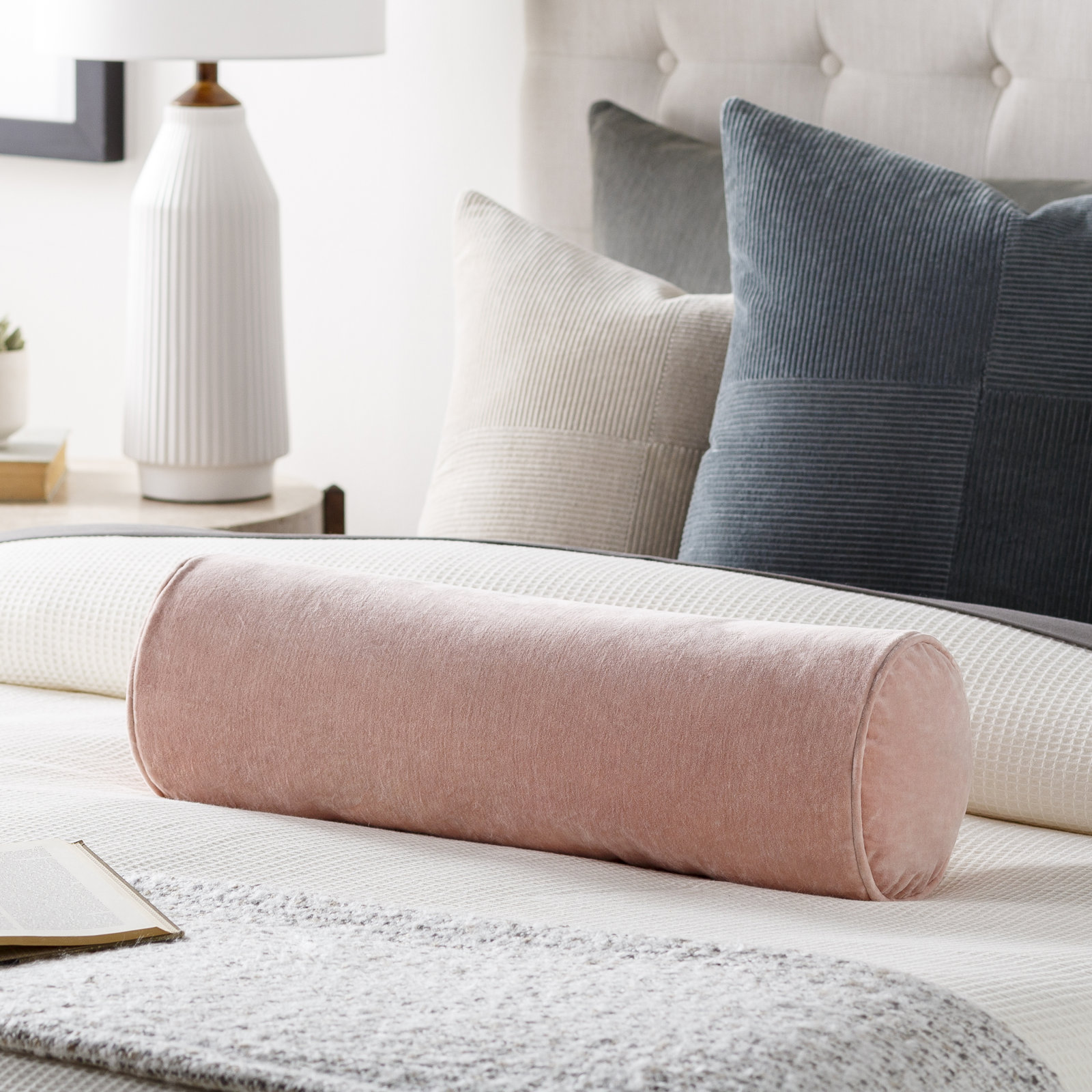 Deane Pillow Cover & Insert Bolster, Dusty Pink, Polyester/Pollyfill