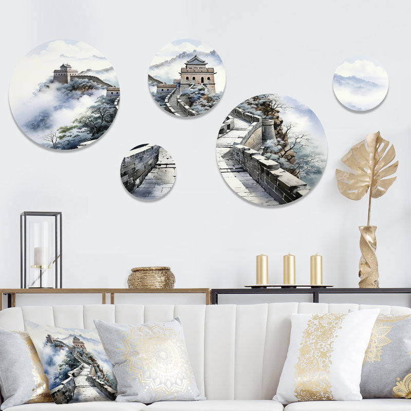 Grande muraille de Chine paysage II - ensemble d'art mural rond en porcelaine de Chine 5