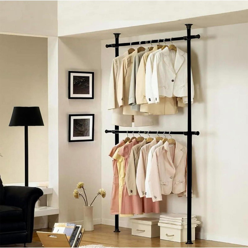 Isak Single Telescopic Clothes Rack Wardrobe Organiser Hanging Rail Adjustable Storage, Black