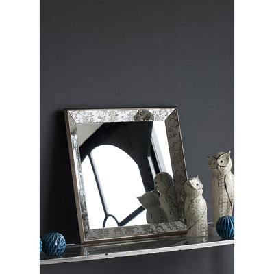 Miroir antique argenté de 24 po avec détails floraux, plateau décoratif, rehausse l'élégance et la beauté de la maison