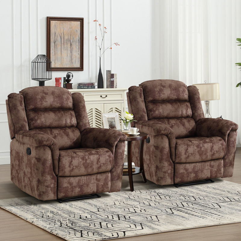 Speers 38.6" Wide Contemporary Overstuffed Microfiber Pillow Top Arms Manual Recliner Chair (Set Of 2), Brown