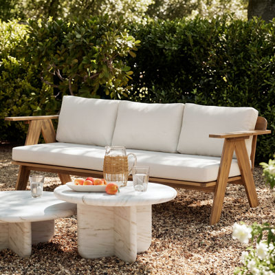 Merritt 3-Seater Modern Coastal Acacia Wood Outdoor Patio Sofa with Water-Repellent Cushions, Deep Seating for Porch, Balcony & Backyard