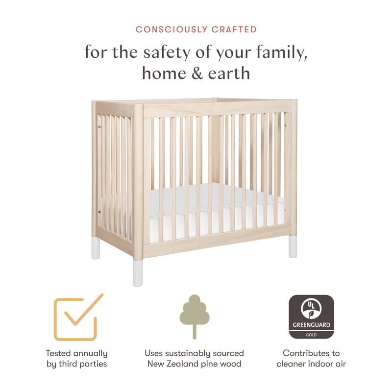 Gelato 4-in-1 Mini Convertible Crib, Washed Natural/White