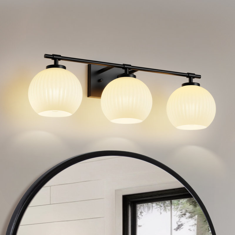 Catoe Éclairage pour meuble-lavabo 3 lumières noir avec abat-jour en verre blanc lait pour salle de bain, salon, vestibule