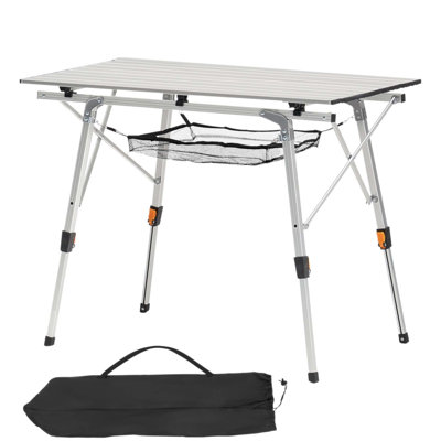 Table de camping pliante portative avec structure en aluminium et couche en filet pour pique-nique et repas en plein air