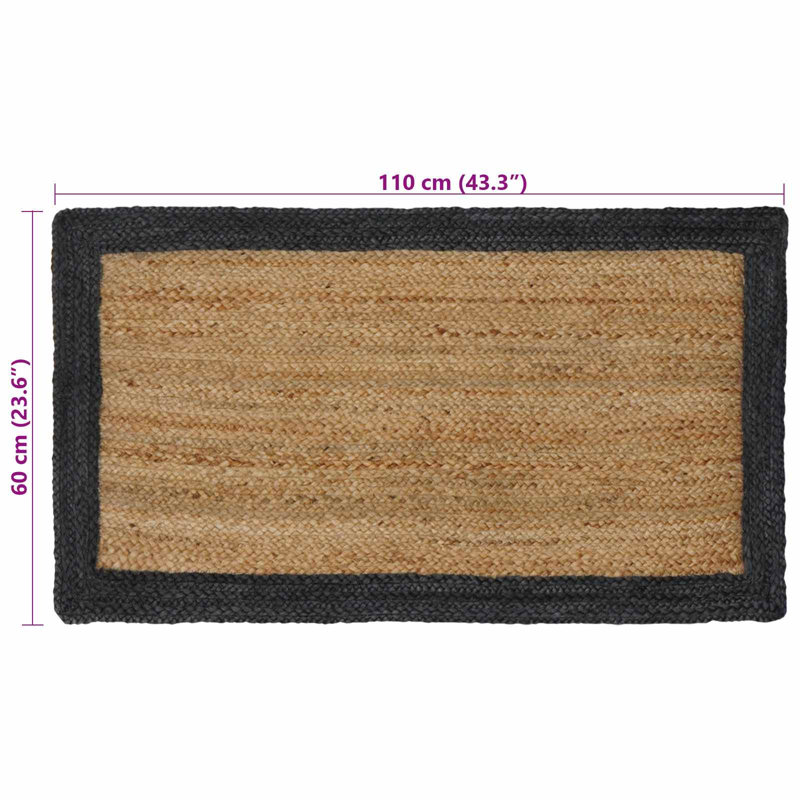 Hand Braided Area Rug, Natural/Dark Grey, Rectangle 60cm x 110cm
