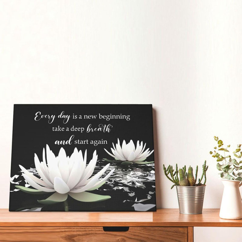 Floral Wall Art Inspirational Quotes And Water Lily Wall Art For Living Room Zen Spa Canvas Wall Decor For Bedroom Bathroom Home Office Ready To Hang